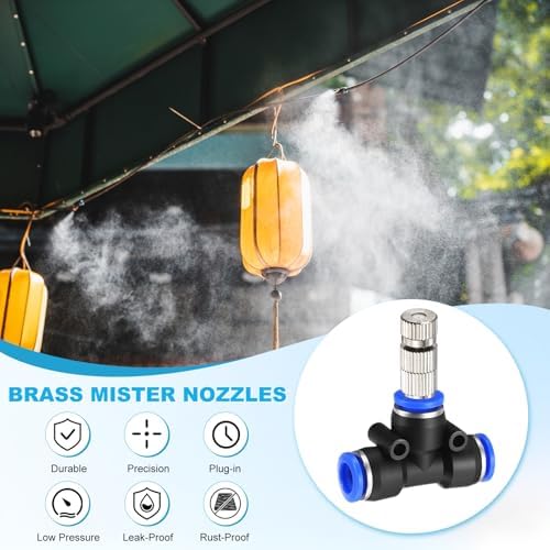 M METERXITY 5-Set Brass Misting Nozzles Tees Kit, 0.031"/0.8mm Orifice Mister Replacement Nozzles with Filter Mesh for Outdoor Cooling System/Greenhouse, Water Misting Nozzle Tees Kits - Image 4