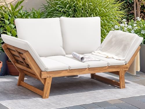 Devoko Outdoor Couch Acacia Wood Outdoor Sofa Balcony Furniture (White) by DEVOKO