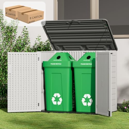 ZZM Large Outdoor Storage Shed, 48 Cu Ft Resin Versatile Storage Cabinet for Patio Accessories, Trash Cans & Garden Tools, Durable Horizontal Storage Box with Lockable Lid (White) - Image 4