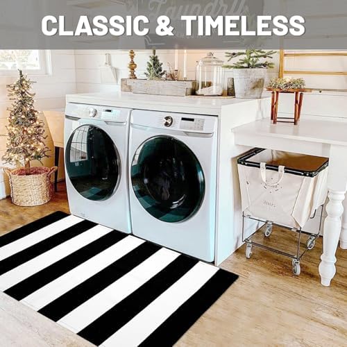IOHOUZE 27.5x43 Striped Outdoor Door Mat, Washable Porch Rug, Black/White - Image 5
