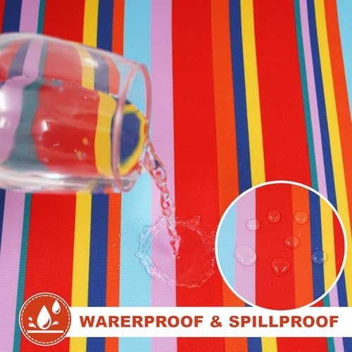 SquarePie Outdoor Tablecloth Rectangle with Umbrella Hole Waterproof Patio Table Cloth Spill Proof Wrinkle Free Table Cover for Spring Summer Picnic Garden Party, 52x70 Color Stripe - Image 3