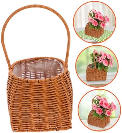Wicker Handheld Basket for Floral Arrangements, Waterproof PE Weave - Image 4