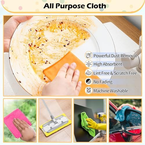 FIXSMITH Microfiber Cleaning Cloth, 20 Pack Cleaning Rags, Cleaning Towels for Housekeeping, Kitchen, Car, Lint-Free, Reusable Shop Towels with 5 Colors (Green/Blue/Yellow/Orange/Pink), 12"X12" - Image 4