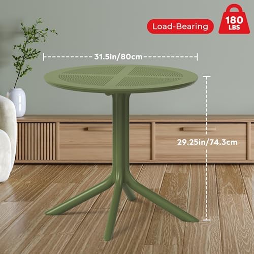 Costaelm Small Patio Table, Outdoor Round Dining Table, Weather Resistant Outside Table for Poolside Deck Lawn Garden Backyard, Olive Green - Image 2