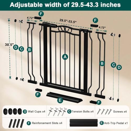 Fairy Baby 29.5"-43.7" Extra Wide Baby Gate for Stairs Auto Close Dog Gate - Image 2