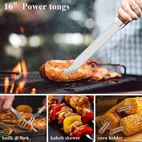 ROMANTICIST 25pcs Extra Thick BBQ Grill Accessories, Father's Day Grilling Gifts Set for Men Dad, Heavy Duty Grill Tools Utensils Kit with Spatula, Tongs in Aluminum Case for Birthday Brown - Image 4