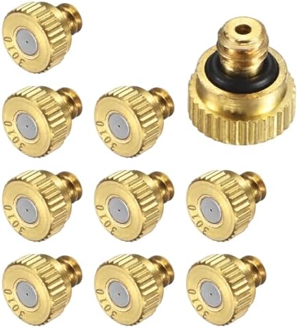 M METERXITY 10-Pack Brass Misting Nozzles, 0.012inch/0.3mm Orifice Heavy Duty 10/24 UNC Screw Thread Misting Nozzle Plug for Outdoor Spray Cooling System/Patio Mist System/Dust Control by MMETERXITY