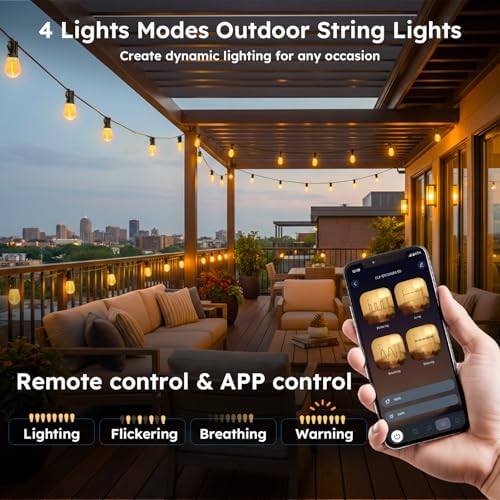 GvvooHome 150FT Outdoor String Light with S11 Plastic Bulbs, Low-Voltage LED Patio Light with App & Remote, Music Sync, 4 Lighting Modes, Dimmable & Waterproof for Backyard, Porch, Garden, Deck, Party - Image 2