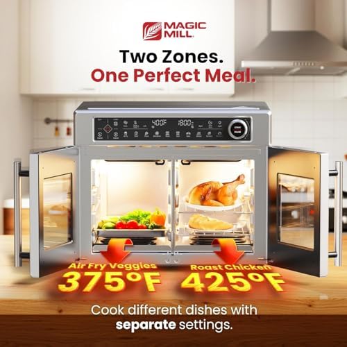 Magic Mill Ultra-Premium Air Fryer Toaster Oven Combo With Independent Dual-Zone Technology, Extra Large 32QT French Door Stainless Steel Convection Oven, Next-Gen Patent Technology, 13 accessories - Image 2