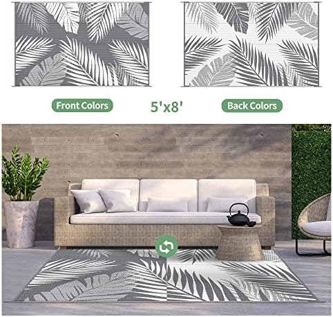 GENIMO Outdoor Rug, Waterproof Plastic Rugs for Patio, 5'x8' Grey White - Image 2