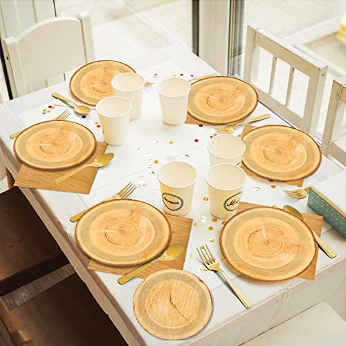 Wiooffen 96 PCS Brown Paper Tableware Set - Rustic Wood Tree Party Supplies for 24 Guests, Includes Plates, Forks, Napkins for Camping, Hunting Theme - Image 5
