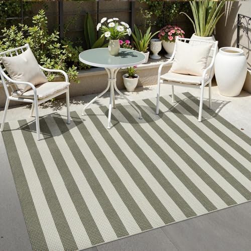 OJIA Outdoor Patio Rug 5'x7' Striped Washable Camping Rug Outdoor Carpet - Image 5