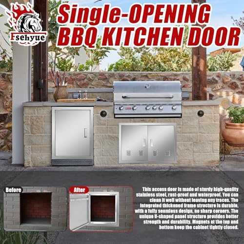 Outdoor Kitchen Door 27'' W x 20'' H Single BBQ Access Door Stainless Steel Flush Mount Doors Wall Vertical Doors with Handle Suitable for Grilling Station BBQ Island Outside Cabinet - Image 3