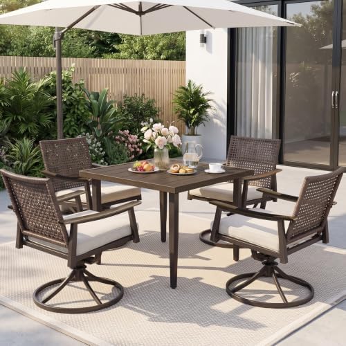 NATURAL EXPRESSIONS 5 Piece Outdoor Dining Set,Rattan Swivel Rocking Chairs by NaturalExpressions