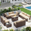 Aoxun Patio Furniture Sets, 12-Piece Outdoor Patio Furniture with 44'' Propane Gas Firepit Table, Wicker Outdoor Conversation Set Sectional Sofa for Backyard, Poolside, Garden by Aoxun