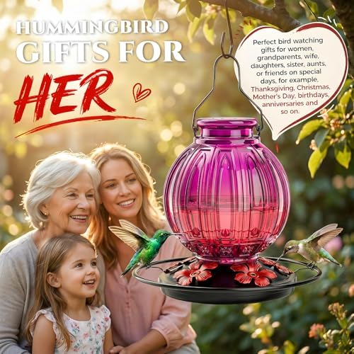 Glass Hummingbird Feeder for Outdoors Hanging, 26 fl oz Bird Nectar Feeder - Image 7