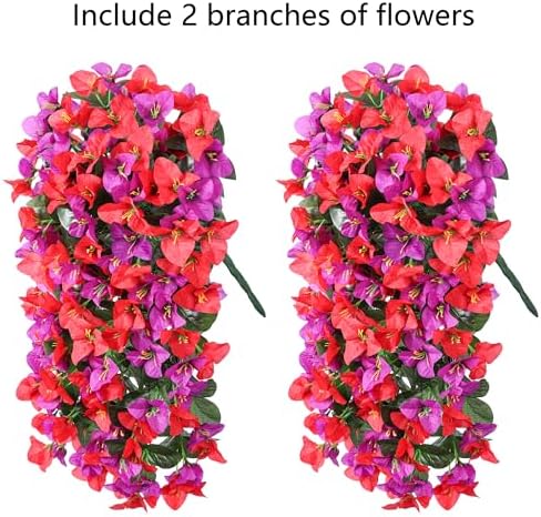 Faux Bougainvillea Artificial Flowers Plants for Outdoors Outside Decoration, 2pcs Fake Flowers Silk Long Trailing Vines UV Resistant Realistic for Front Door Porch Planter Urn Patio Balcony Yard, Mix - Image 5