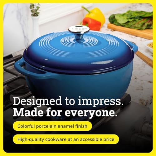 Lodge Essential Enamel Cast Iron Dutch Oven, 6 Quart, Caribbean Blue - Image 6