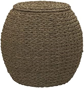 Household Essentials Handwoven Seagrass Barrel Wicker Storage Basket Side Table, Natural by HouseholdEssentials