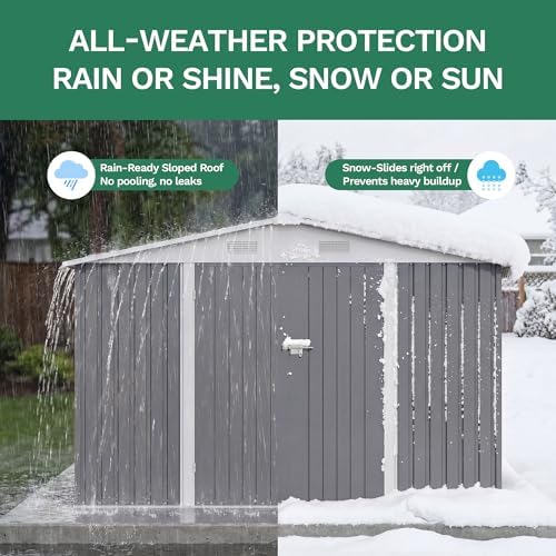 JUMMICO 10x12 FT Outdoor Storage Shed, Heavy Duty Metal Shed with Lockable Door&Slooping Roof, Tool Shed for Garden Backyard Patio(Gray) - Image 5