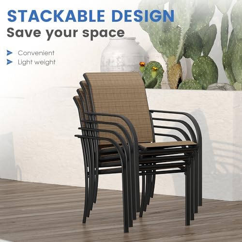 VICLLAX Patio Table and Chair Set of 6, All Weather Metal Round Outdoor Dining Furniture Set-50 Round Outdoor Table and Chairs, Black Tabletop - Image 3