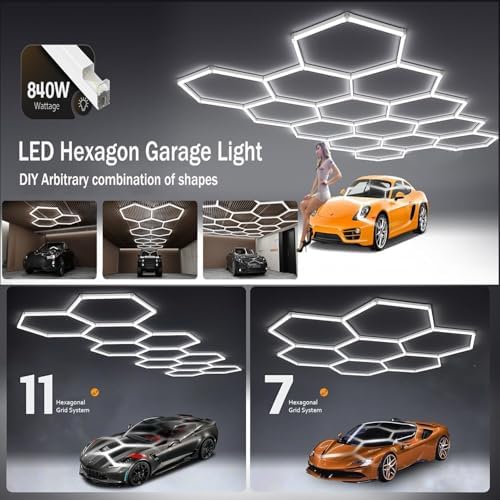 7-Hexagon LED Garage Lights, 488W 48,800LM Super Bright Honeycomb Shop Light, 31-Lights DIY Ceiling Grid Lighting Fixture for Car Detailing, Workshop, Gym, Warehouse, Basemen - Image 6