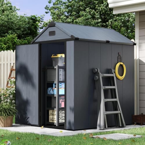 Aoxun 4' x 6' Dark Gray Resin Outdoor Storage Shed - Image 2