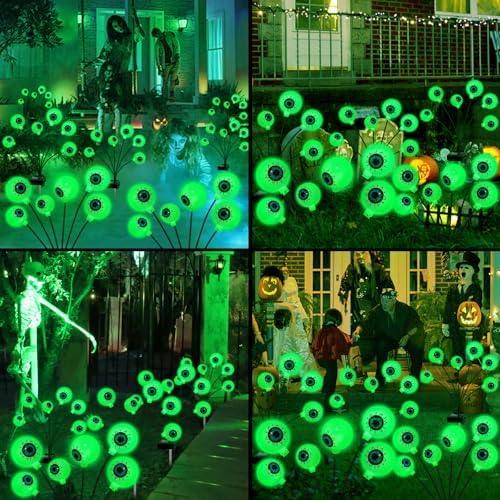 ZFNN Solar Halloween Decorations, 4 Pack 24 LED Spooky Eyeball Lights, Outdoor Waterproof Solar Green Firefly Lights for Garden Yard Patio Pathway Lawn Halloween Party - Image 7