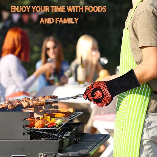 BBQ Fireproof Gloves, Grill Cut-Resistant Gloves 1472°F Heat Resistant Gloves, Non-Slip Silicone Oven Gloves, Kitchen Safe Cooking Gloves for Oven Mitts,Barbecue,Cooking, Frying,13.5 Inch-Orange - Image 6