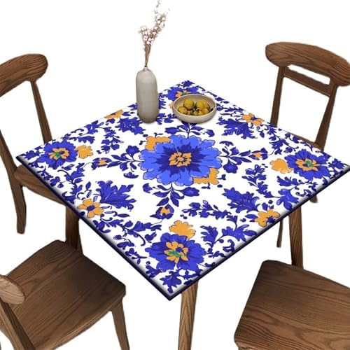Fitted Outdoor Table Cloth, Mexican Talavera Pattern Printed on Fade Resistant Square Fitted Table Cover, Great for Restaurants Family Events, Fit for 24" x 24" Square Tables by JRBSZMI2
