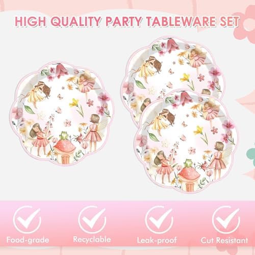 40PCS Fairy Birthday Party Decorations for Girls Kids, Fairies Plates and Napkins Tableware Set, Fairy Themed First Birthday, Fairies Enchanted Themed Baby Shower Party Decorations - Image 3
