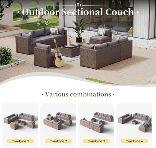 Aoxun 10 Piece Patio Furniture Set Wicker Rattan Patio Conversation Set - Image 5