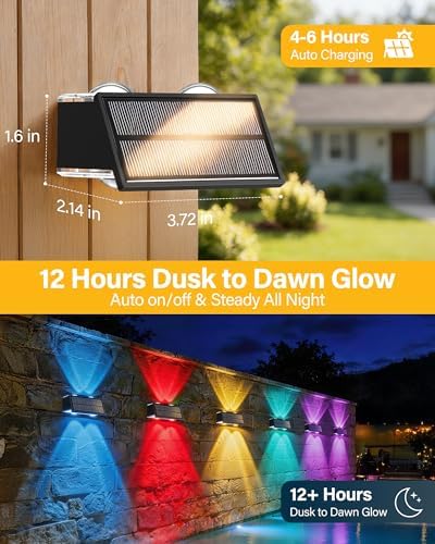 Solar Fence Lights Outdoor, 6 Pack Fence Solar Lights Waterproof - Image 3