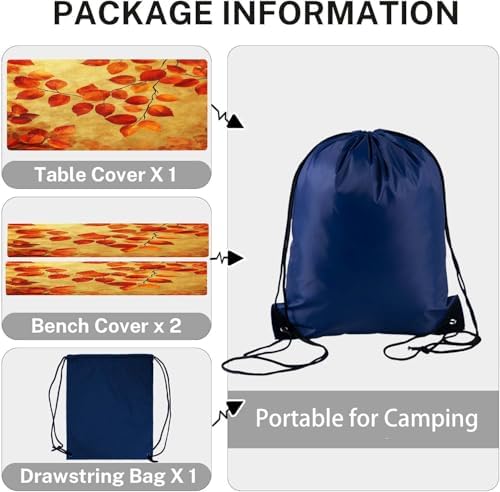 CAPSCEOLL Picnic Table Cover with Bench Covers 5ft - Burnt Orange Leaves - Image 6
