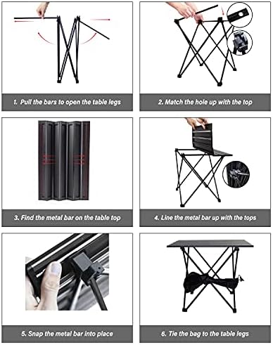 MSSOHKAN Camping Table Folding Portable Camp Side Table Aluminum Lightweight Carry Bag Beach Outdoor Hiking Picnics BBQ Cooking Dining Kitchen Black Medium - Image 5
