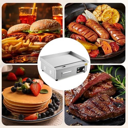 Commercial Electric Griddle 21 Inch, 110V 1600W Stainless Steel Flat Top Grill with Adjustable Temp Control 122°F-572°F, Includes Spatula & Scraper for Restaurant, Home, Outdoor Use - Image 2