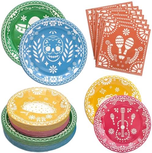 Mexican Fiesta Paper Plates and Napkins Party Supplies Serve 60 by Osonm