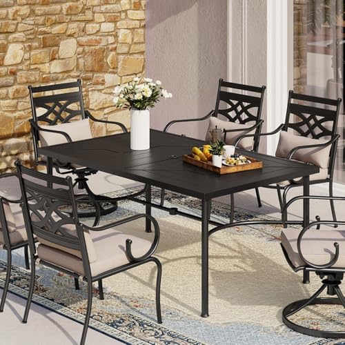 MFSTUDIO Patio Table for 6, 64" Black Metal Dining Table w/Umbrella Hole - Image 2