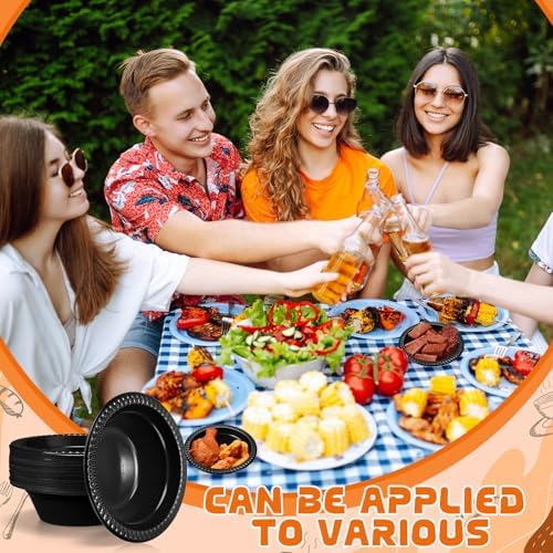 24 Pack 12 oz Disposable Plastic Bowls Dessert, Ice Cream, Salad, Soup Serving Cups for Party, Picnic, Food Snacks (Black) - Image 4