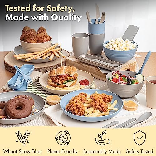FOODLE Wheat Straw Dinnerware Set - RV, Camping Plates Cups and Bowls Set - Image 4