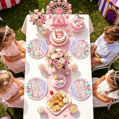 50Pcs Pink Pastel Circus Heavy Duty Party Paper Plates 9 Inch - Image 6
