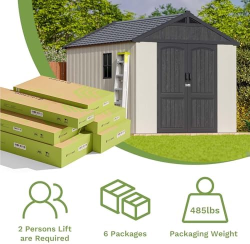 Patiowell 8x10 FT Resin Outdoor Storage Shed with Floor, Beige - Image 6