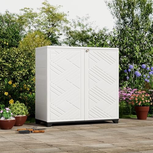 ZZM Indoor/Outdoor Storage Cabinet Waterproof, 34"x15"x34" Plastic Outdoor Storage Box for Garden Balcony Bathroom, All Weather Outdoor Storage Clearance, DIY Usage, with No Shelf (White) - Image 2