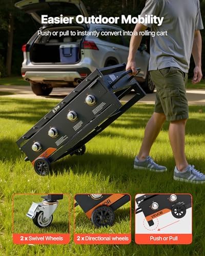 VEVOR Gas Griddle, 4-Burner Flat Top Grill, 36 inch Grill Plate Foldable Propane Griddle with Wheels, 60000 BTU Outdoor Flat Top Grills for Pan-Frying, Grilling, Stir-Frying, & BBQ, Pulse Ignition - Image 5