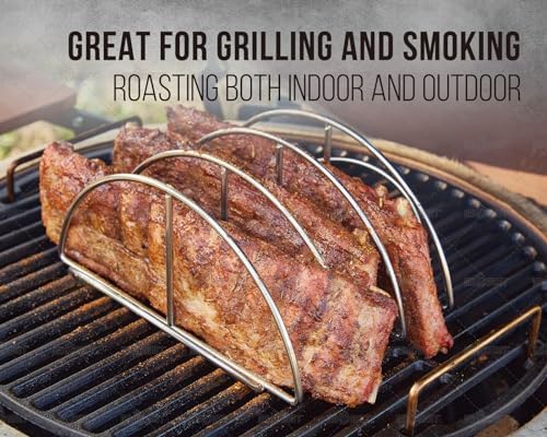 BBQ Rib Racks for Grilling and Smoking, Stainless Roasting Rack - Replacement Joe Classic Rib Rack for Holding 3 Full Ribs, Smoker Parts for Green Egg M/L/XL, Weber, Akorn Jr, BGE Kamado Accessories - Image 3