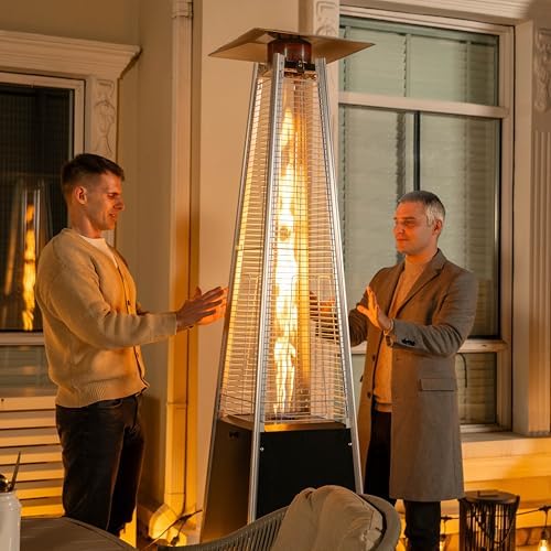 Nuu Garden Outdoor Propane Patio Heater, Pyramid Outdoor Heater with Wheels, Hammered Bronze Tower Portable Heater with Quartz Glass Tube for Garden, Terrace, Black - Image 2