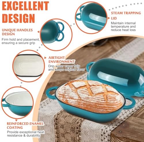 5 QT Enameled Cast Iron Sourdough Bread Oven, Loaf Pan with Lid - Image 3