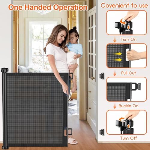 EZIGO 180 Inch Retractable Baby Gates, 41 Inch Extra Tall Retractable Gate - Image 5