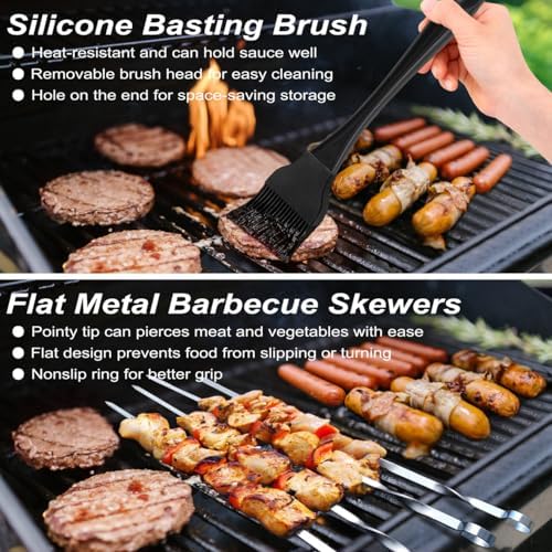 POLIGO 22PCS Heavy Duty BBQ Grill Accessories Set, Non-Slip Grill Tools for Outdoor Grill Set Stainless Steel Grill Utensils Set, Deluxe Grilling Tools Set in Aluminum Case Ideal Gifts for Men Black - Image 6