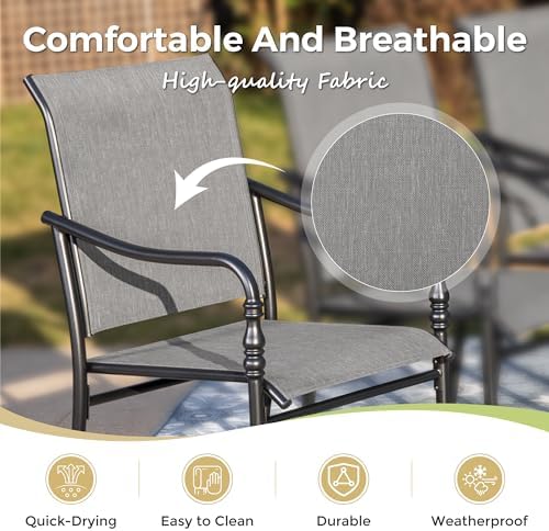MIXPATIO 5pc Patio Dining Set, 42" Square Table, Textilene Chairs, Grey - Image 3